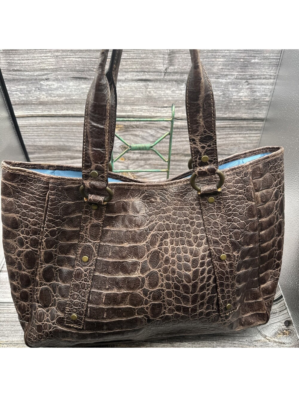 VTG MAURIZIO TAIUTI Leather Alligator Brown Tote Purse Hobo Bag Italy Mob Wife